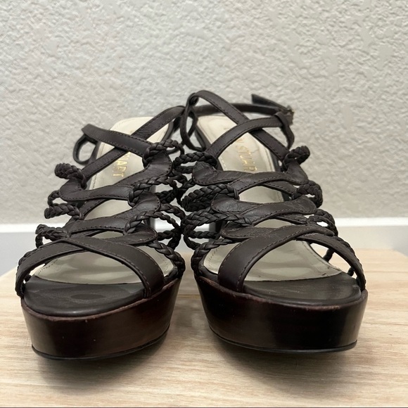 Colin Stuart Brown Leather Braided Strappy Platform Heeled Sandal 6 - Picture 5 of 7